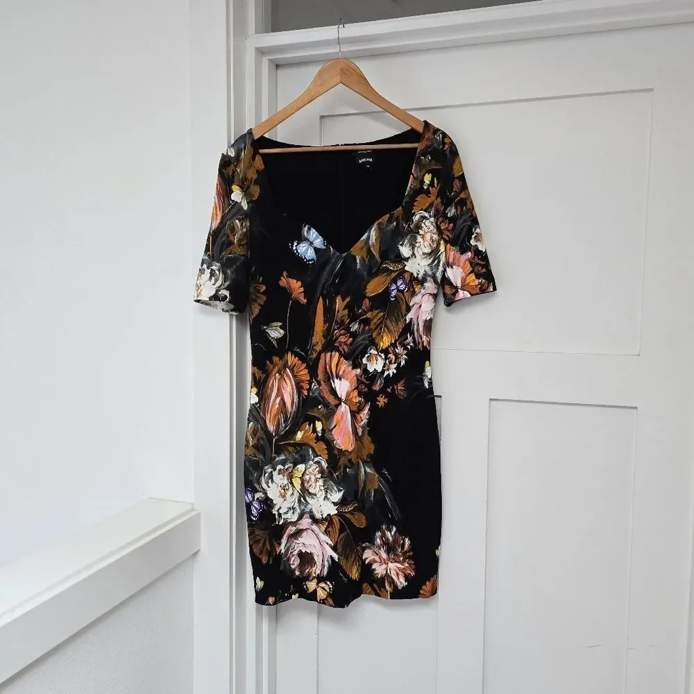 Just Cavalli Archive Print Sweetheart Pencil Dress in Floral Butterfly Print